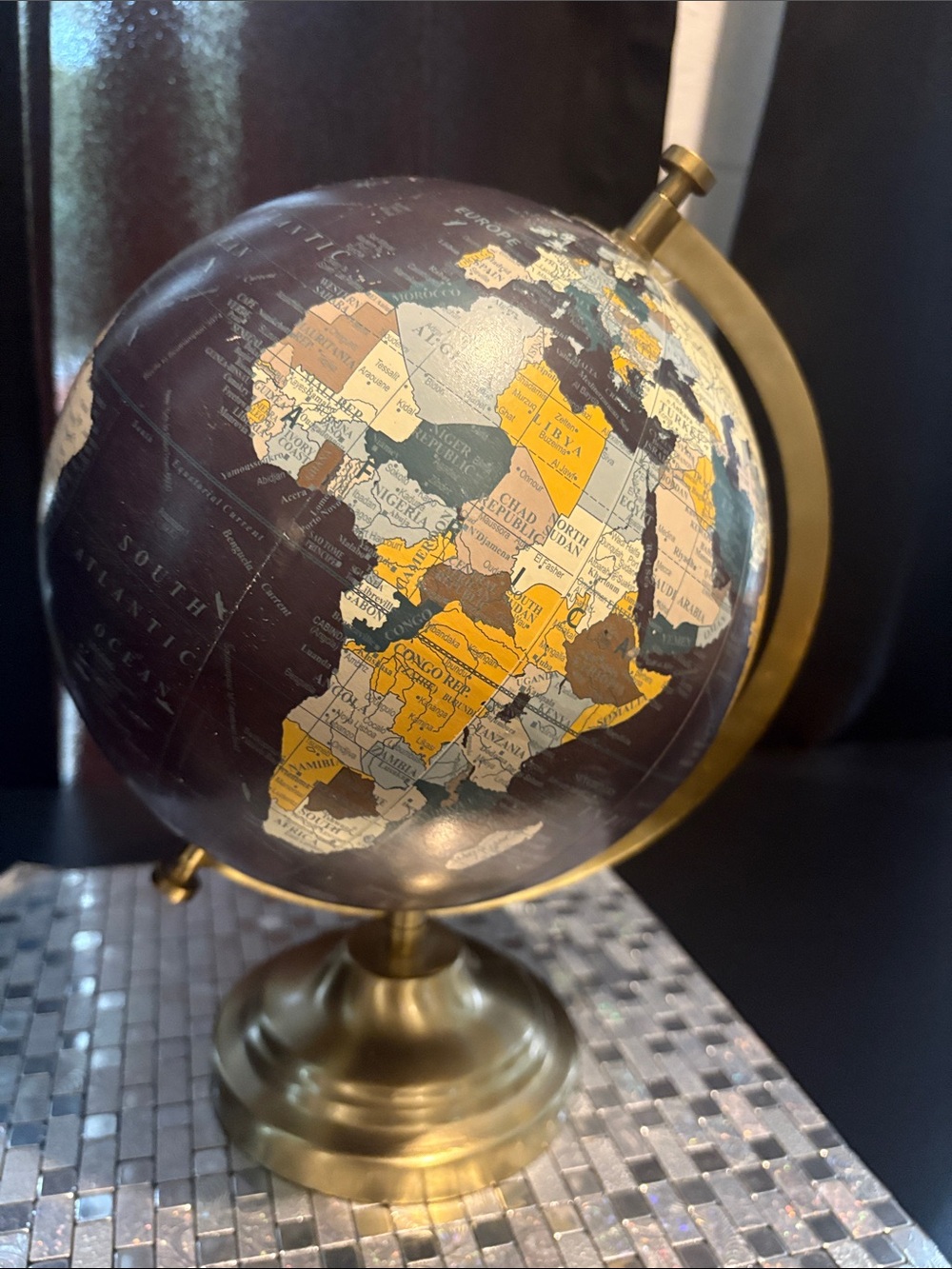 Decorative Table Globe in Dark Blue and Gold